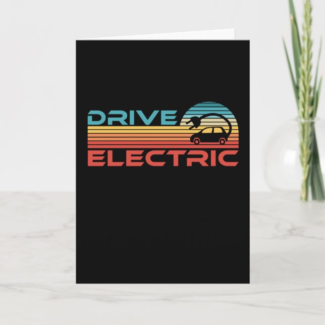 Drive Electric Vehicle EV Car Gift Retro Sunset Card (Front)