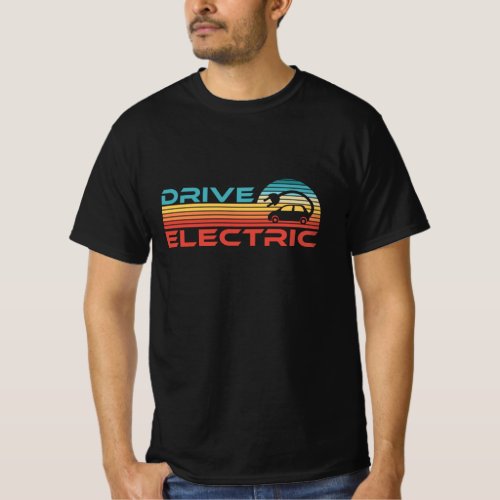 Drive Electric Vehicle EV Car Gift Retro Sunset T_Shirt