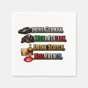 Drive German Wear Italian Drink Scotch Kiss French Napkins