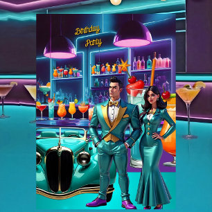 Drive-in Cocktail Bar Birthday Party Colorful Fun Invitation