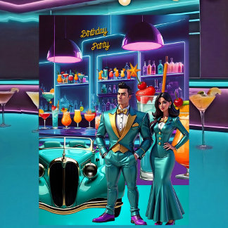 Drive-in Cocktail Bar Birthday Party Colorful Fun Invitation