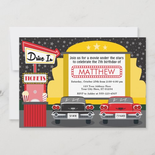 Drive In Movie Party Invitation  Outdoor Movie