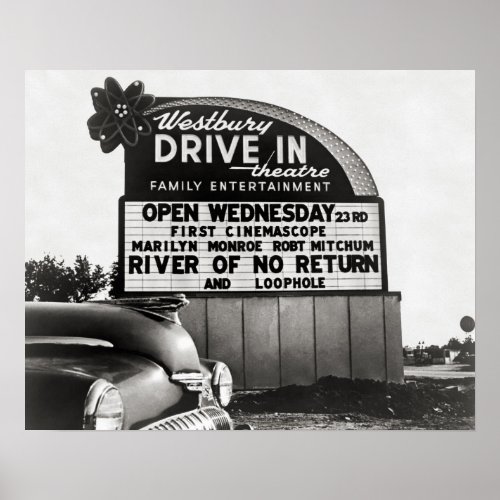 Drive_In Theater 1954 Vintage Photo Poster