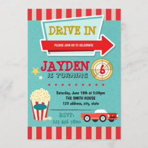 Drive in theme movie party invitation