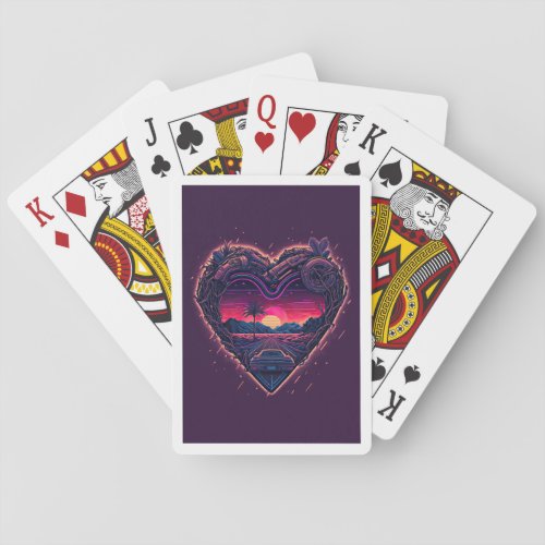 Drive Into 1980s Retro Sunset Synthwave Sportscar Playing Cards