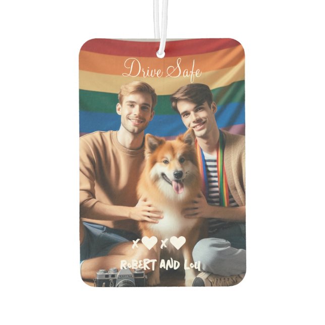 Drive Safe Gay Couple Love | Custom Photo  Air Freshener (Back)