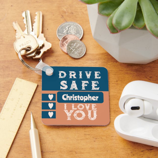 Drive safe I love you add name photo blue coral Keychain (Desk)