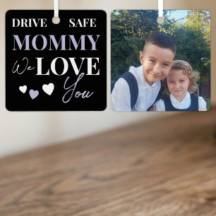 Drive Safe Mommy purple photo car ornament