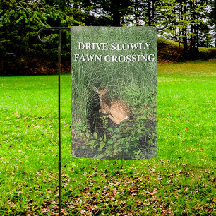 Drive Slowly Fawn Crossing Baby Deer Warning Garden Flag