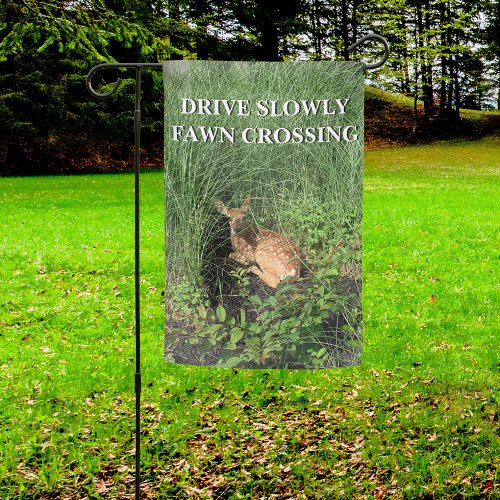 Drive Slowly Fawn Crossing Baby Deer Warning Garden Flag