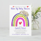 Drive Through Baby Shower Cute Sloths Boho Rainbow Invitation (Standing Front)