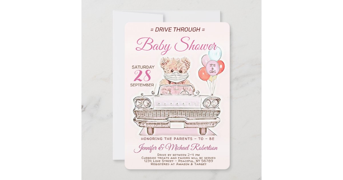 Drive Through Baby Shower for a Girl Invitation