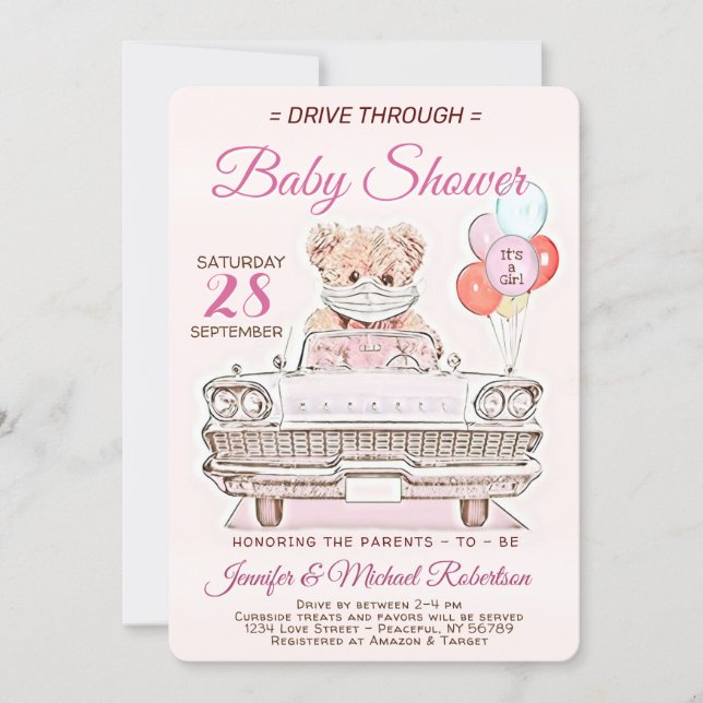 Drive Through Baby Shower for a Girl Invitation (Front)