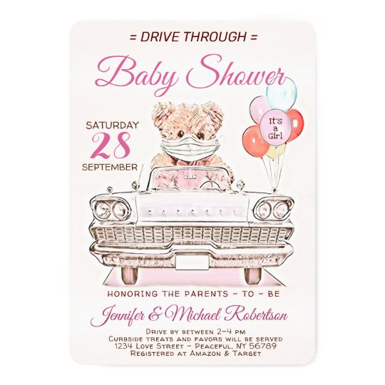 Drive Through Baby Shower for a Girl Invitation