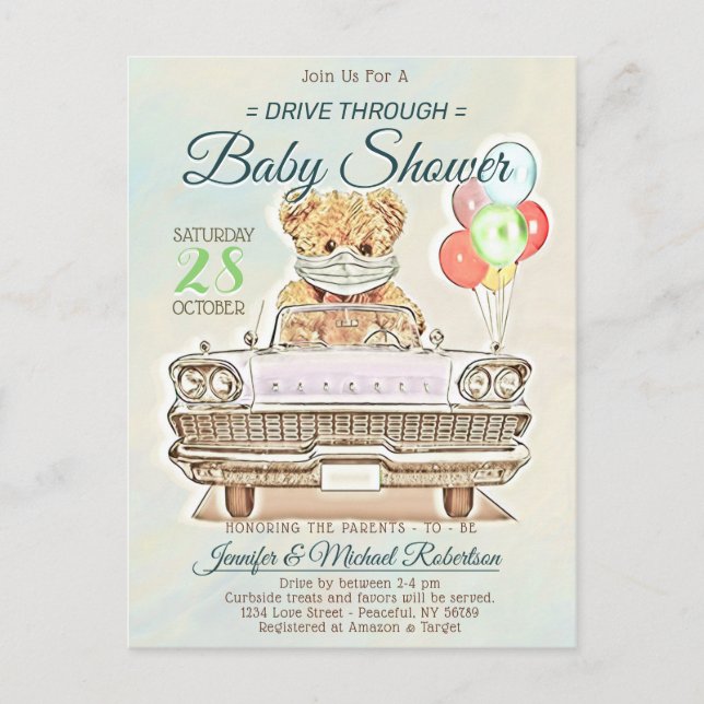 Drive Through Baby Shower for Boy or Girl Postcard (Front)