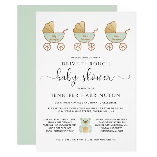 Drive Through Baby Shower Retro Carriage Green Invitation