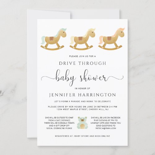 Drive Through Baby Shower  Retro Rocking Horse Invitation