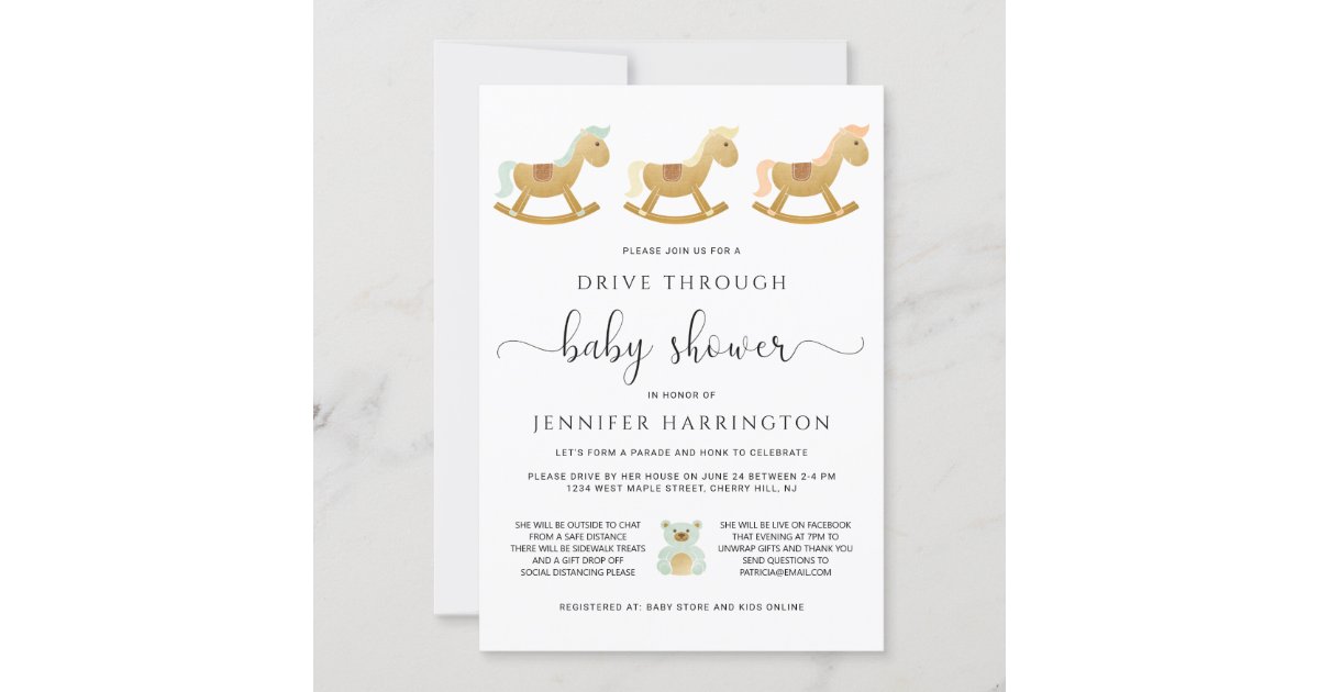 Drive Through Baby Shower, Retro Rocking Horse Invitation