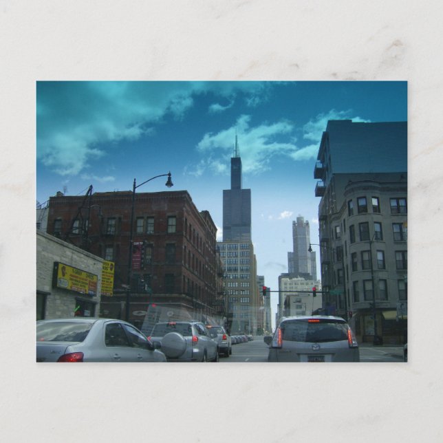 Drive Through Downtown Chicago Postcard (Front)