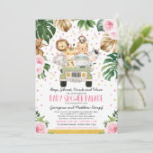 Drive Through Girl Baby Shower Pink Floral Safari Invitation (Standing Front)