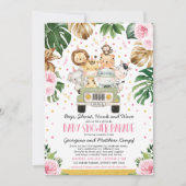 Drive Through Girl Baby Shower Pink Floral Safari Invitation (Front)
