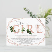 Drive through It's a Girl rose gold greenery Invitation (Standing Front)
