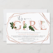 Drive through It's a Girl rose gold greenery Invitation (Front)