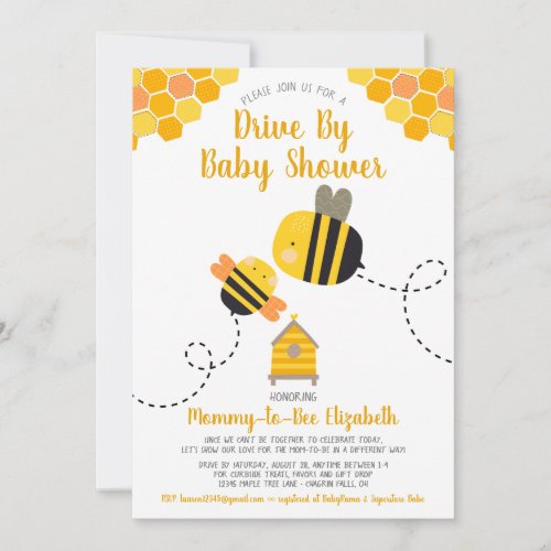 Drive Through Sweet Cute Mommy to Bee Baby Shower Invitation