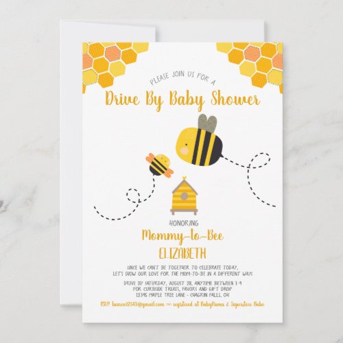 Drive Through Sweet Mommy to Bee Baby Shower Cute Invitation