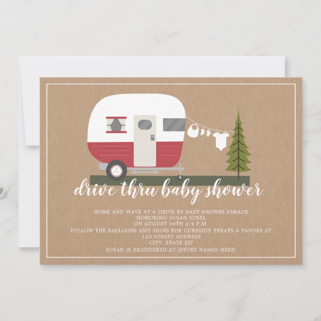 Drive Thru Baby Shower Red Camper Woodland Invitation (Front)