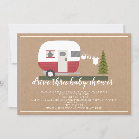 Drive Thru Baby Shower Red Camper Woodland Invitation