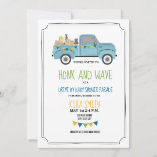 Drive Thru Baby Shower Vintage Blue Truck Invitation
