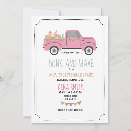 Drive Thru Baby Shower Vintage Pink Truck Invitation