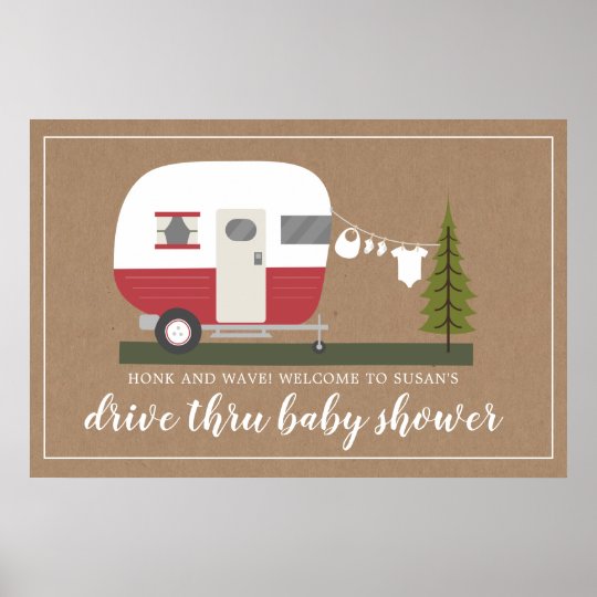 Drive Thru Baby Shower Woodland Red Camper Poster