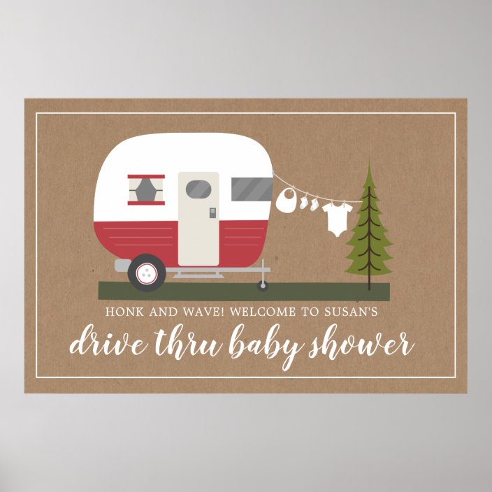 Drive Thru Baby Shower Woodland Red Camper Poster