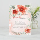 Drive-thru Bridal Shower Bold  Coral Flower Invitation (Standing Front)