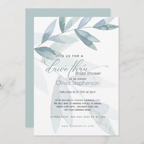 Drive_thru Bridal Shower Dusty Blue Eucalyptus Invitation
