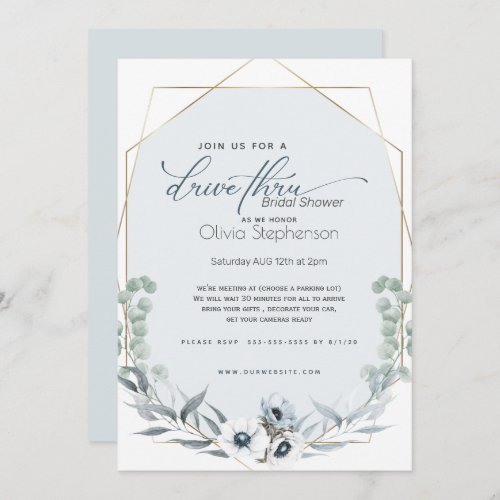 DRIVE THRU BRIDAL SHOWER  Dusty Blue Floral Invitation