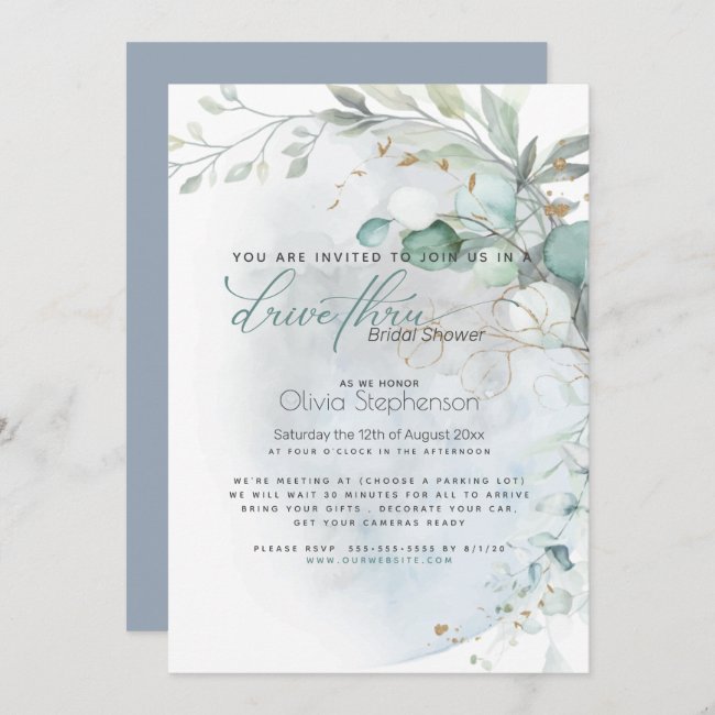 Drive-Thru Bridal Shower Dusty Blue Over the Moon Invitation