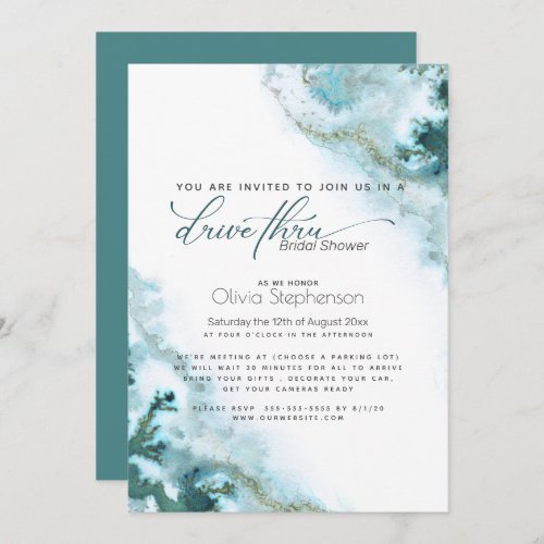 Drive_thru Bridal Shower Teal Watercolor MossAgate Invitation