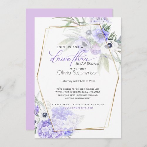 Drive_thru Bridal Shower Violet Anemone Floral Invitation