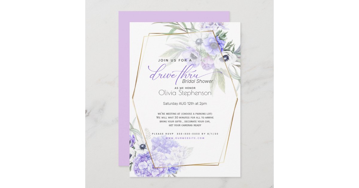 Drive-thru Bridal Shower Violet Anemone Floral Invitation | Zazzle