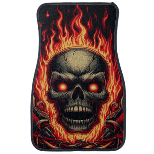 Drive with Boldness and Style - Fiery Skull Charm Car Floor Mat
