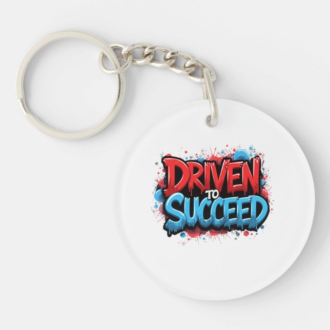 Driven to Succeed – Graffiti Car Enthusiast Keychain (Front)