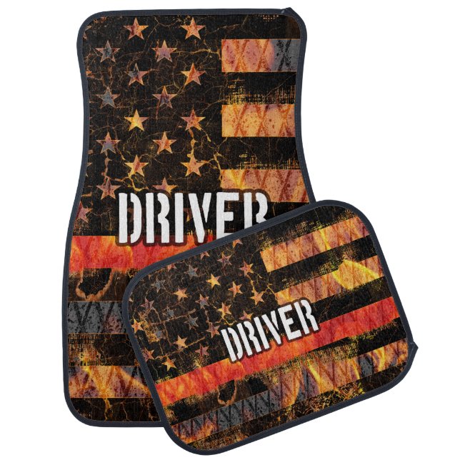 Driver Firefighter Flag Car Floor Mat (Set)