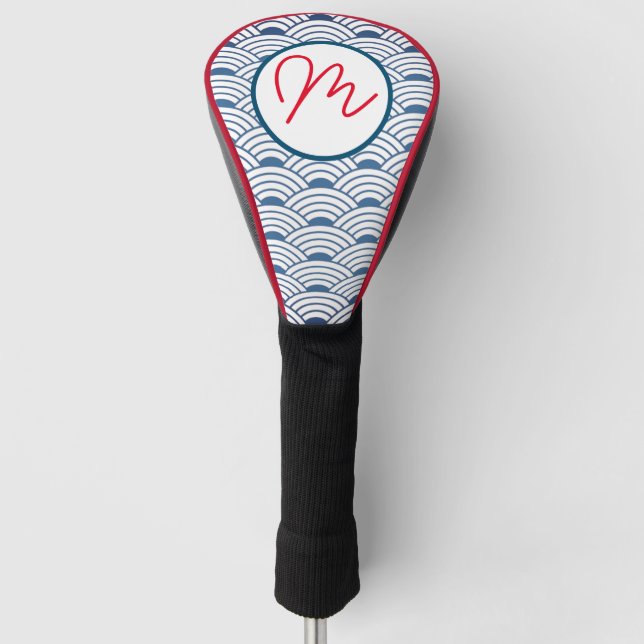 DRIVER GOLF HEAD COVER JAPANESE WAVES DIY INTIAL (Front)