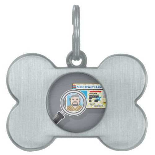 Drivers License under Magnifying glass Pet Name Tag