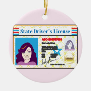 Driver's License Woman photo ID vector Ceramic Ornament