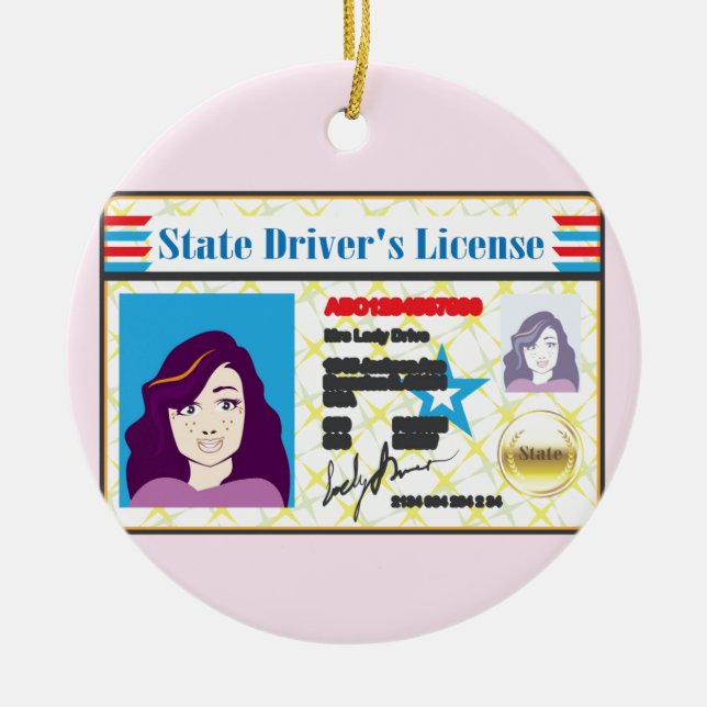 Driver's License Woman photo ID vector Ceramic Ornament (Front)