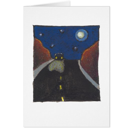 Driving at night fun unique art landscape drawing cards (Front)